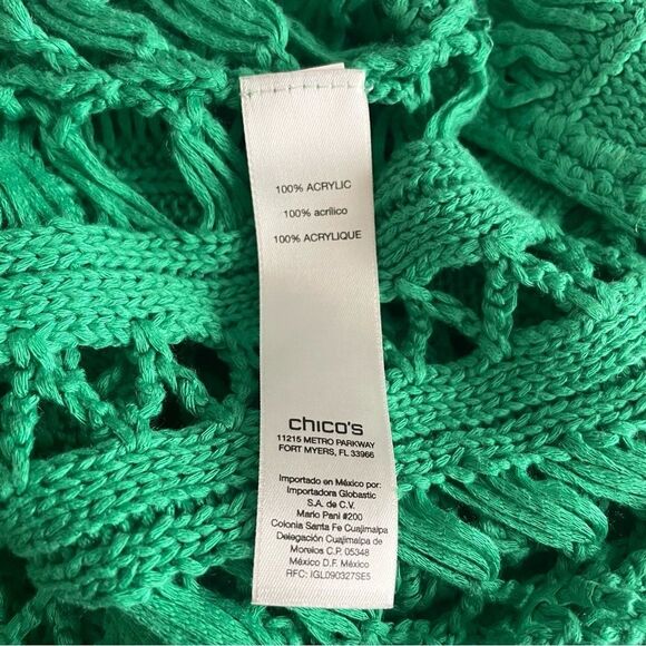 Chico’s Gloria Crochet Open Knit Pullover Sweater Green - Picture 5 of 7